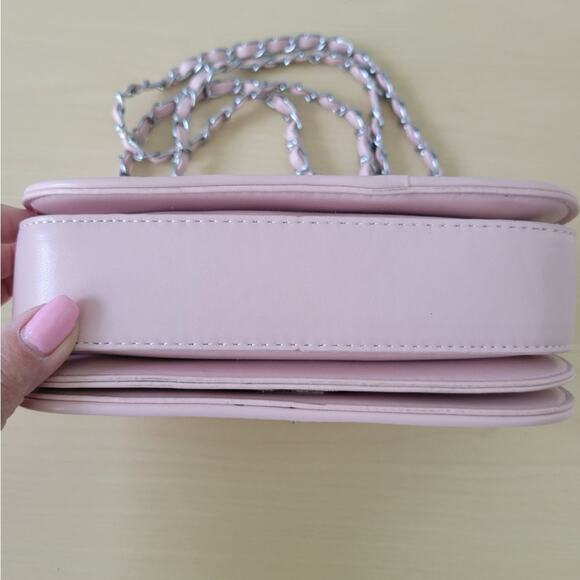 Pastel Pink Quilted Clutch with Silver Chain - Picture 6 of 6